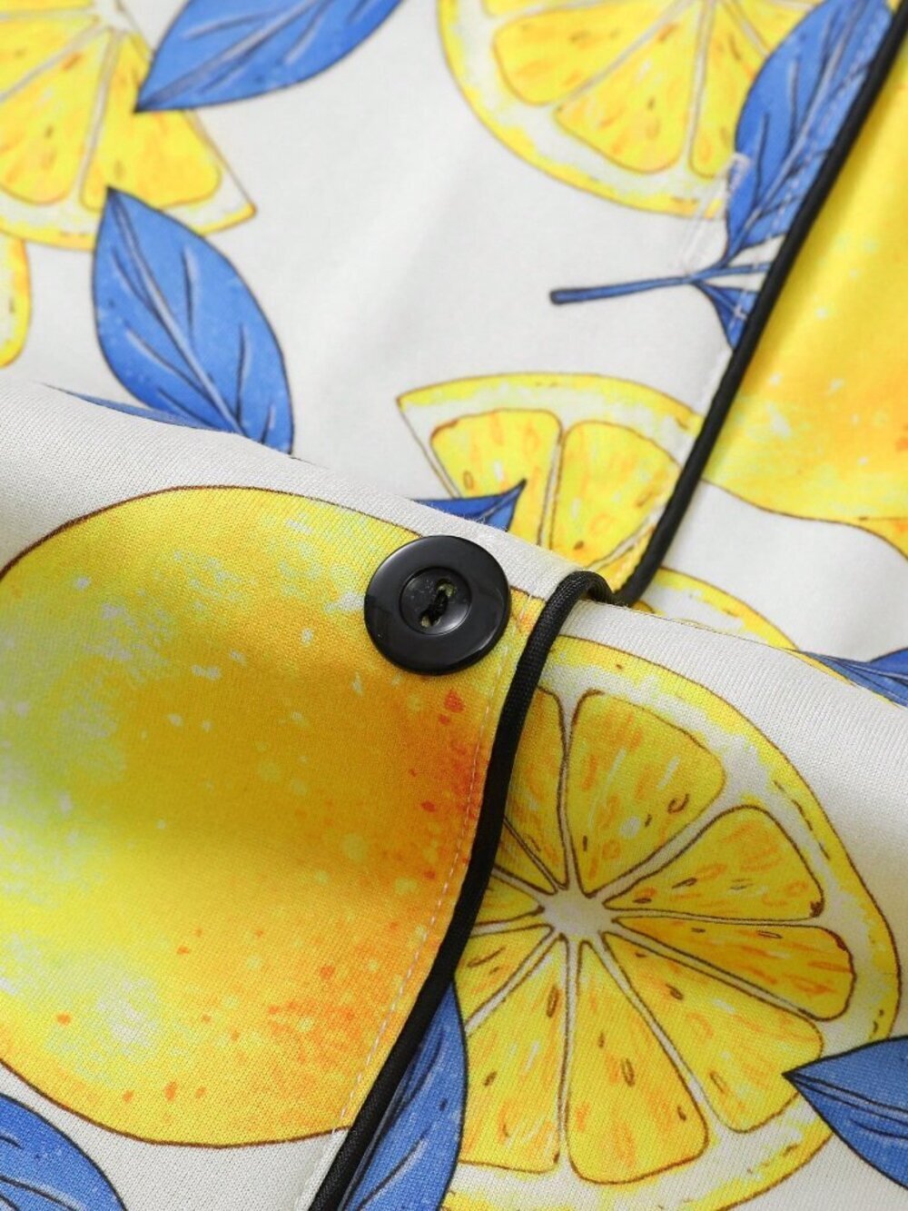 White Women's Lemon Print Pajama Sleeve Lapel Top and Shorts set - Picture 8 of 8